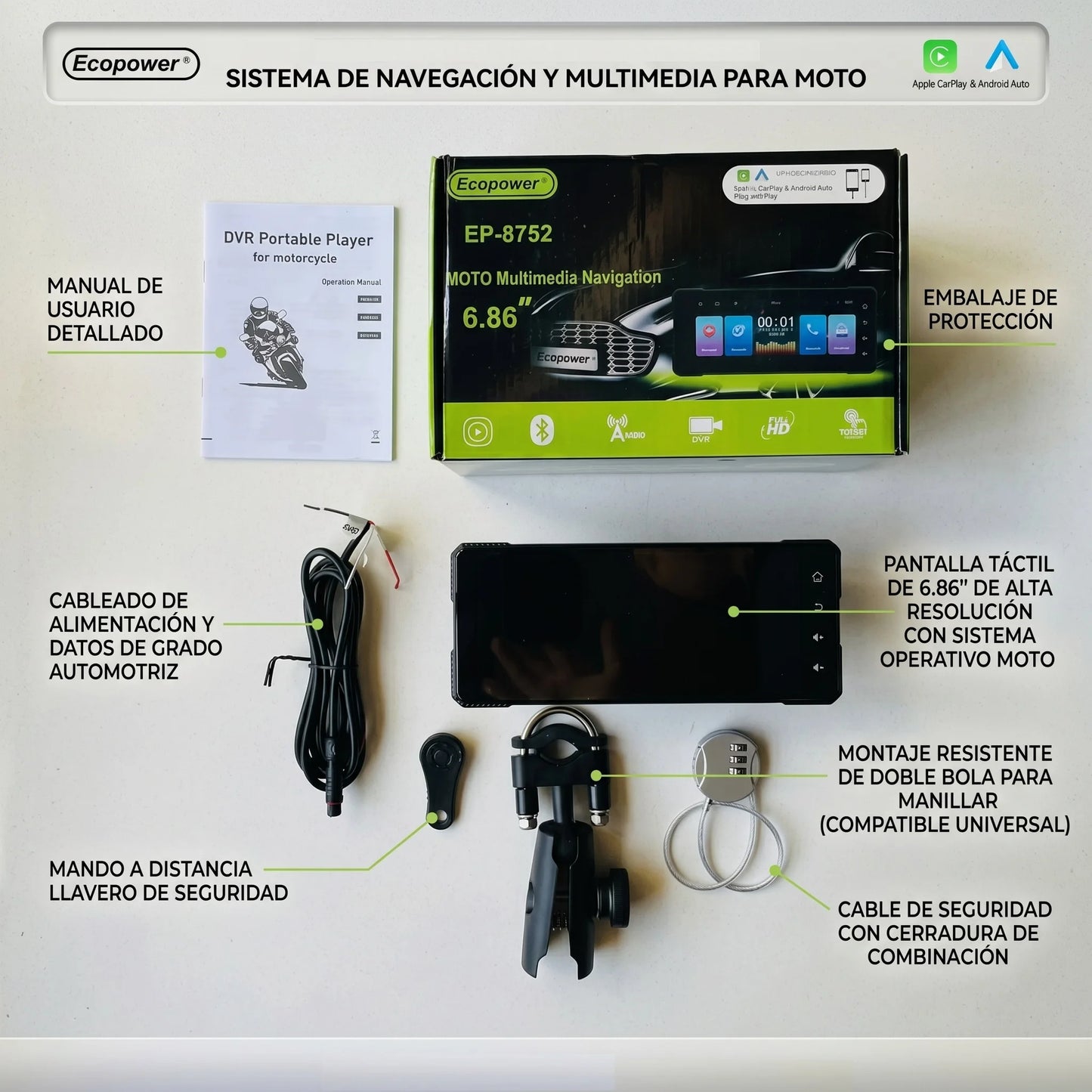 MotoPlay Pro™ Pantalla Multimedia Inteligente para Moto