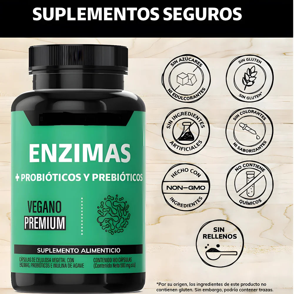 Enzimas™ Suplemento Probióticos y Prebióticos 180 Capsulas