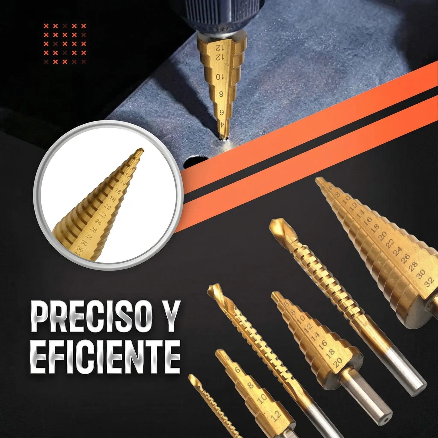 TitanDrill Pro™ Kit de Brocas de Titanio Escalonadas 6 Piezas