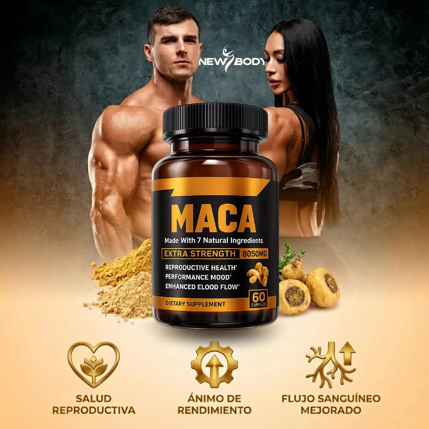 PowerMaca™ Suplemento Maca Negra Testosterona 60 Capsulas