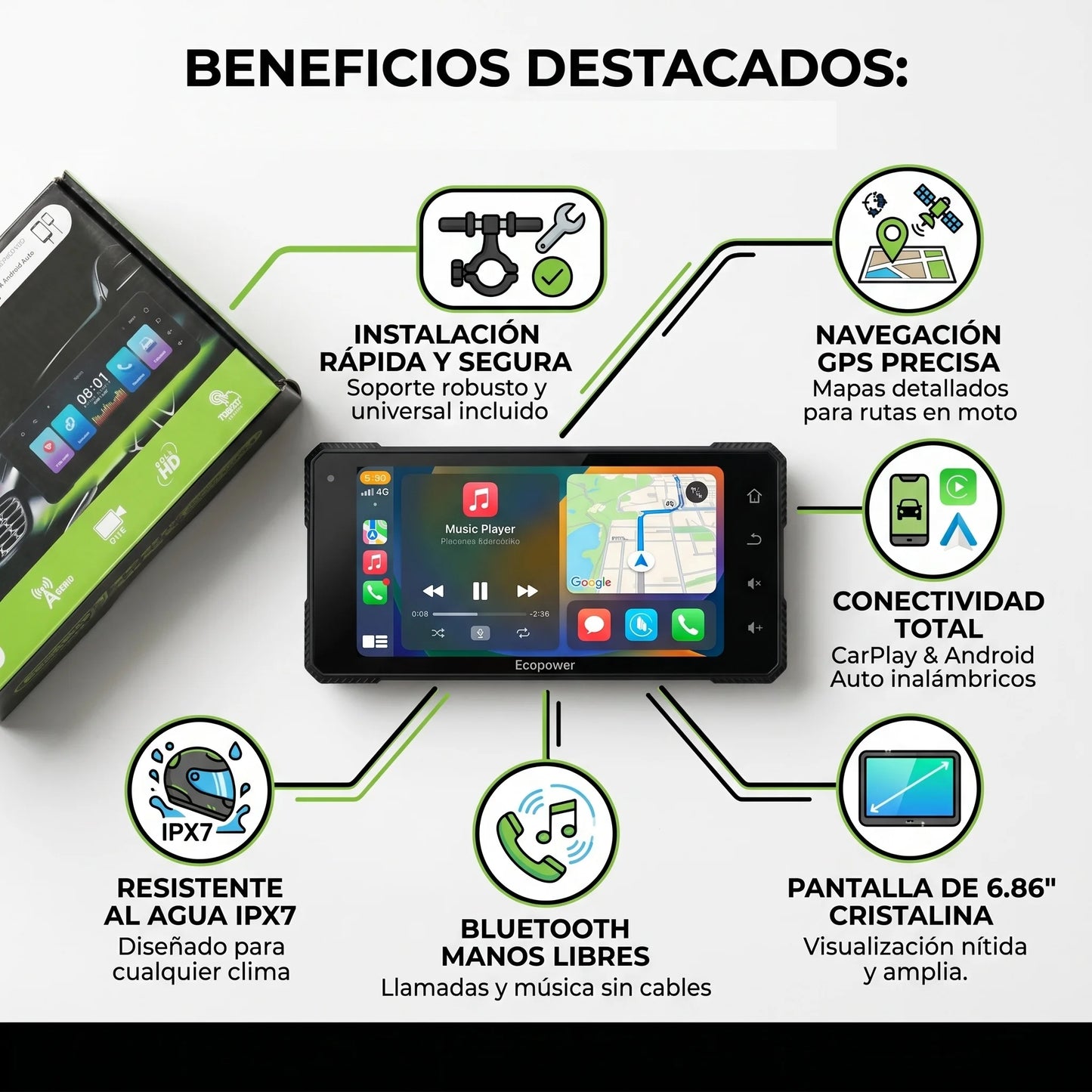 MotoPlay Pro™ Pantalla Multimedia Inteligente para Moto