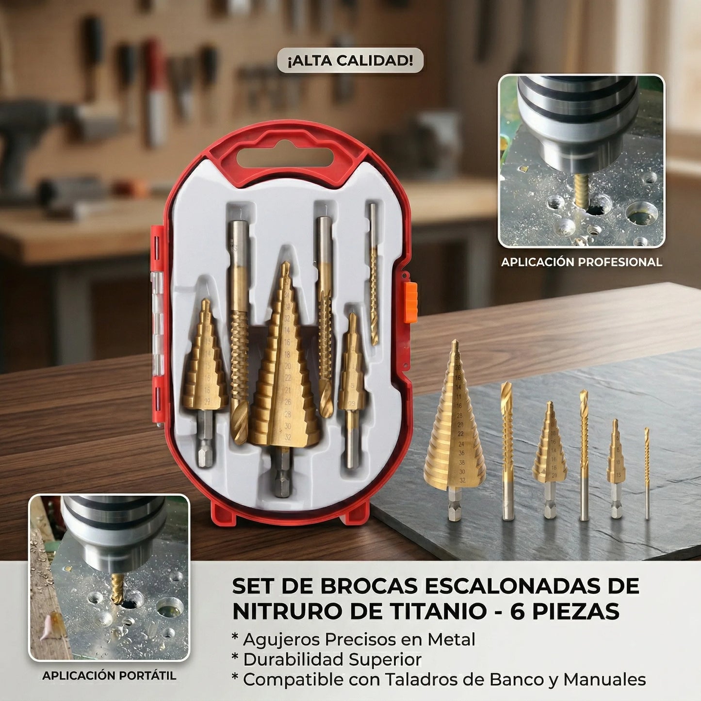 TitanDrill Pro™ Kit de Brocas de Titanio Escalonadas 6 Piezas