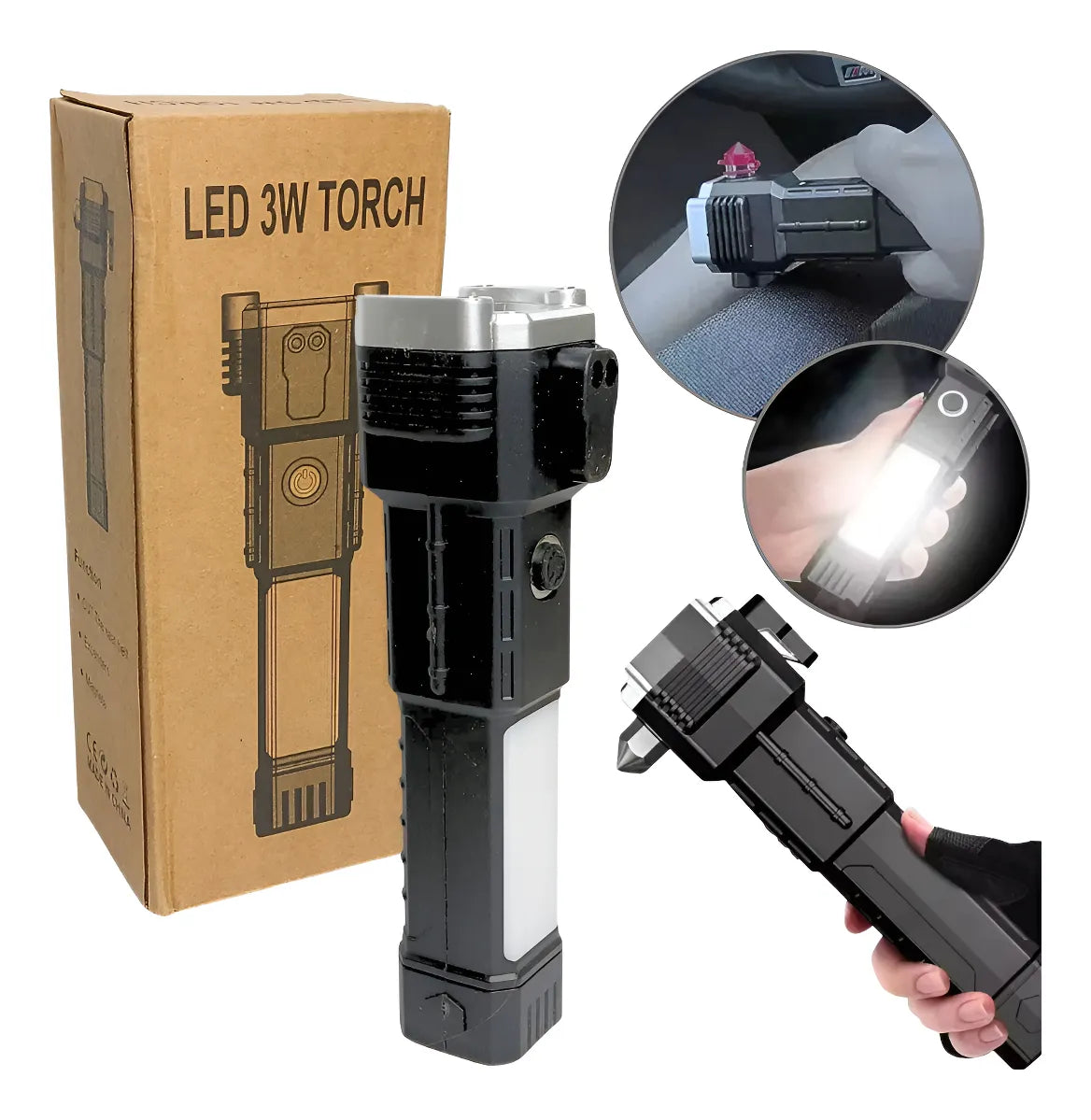 3W Torch™ Linterna Led Recargable con Quebravidrios ¡2x1!